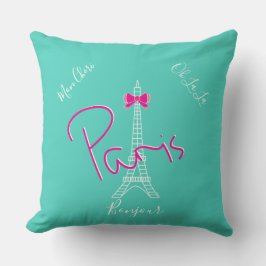 Parijs, Eiffel Tower Pink Bow Modern Turquoise Kussen