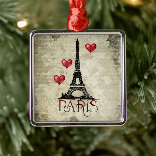 Parijs, Eiffel Tower Red Heart-ballonnen kerst Metalen Ornament (Boom)