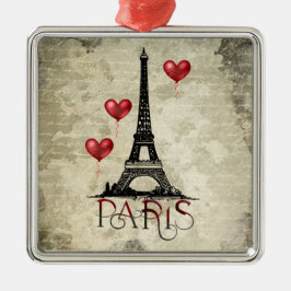 Parijs, Eiffel Tower Red Heart-ballonnen kerst Metalen Ornament