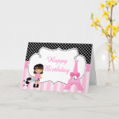 Parijs Eiffeltoren Afro-Amerikaans meisje Kaart (Gele Bloem)