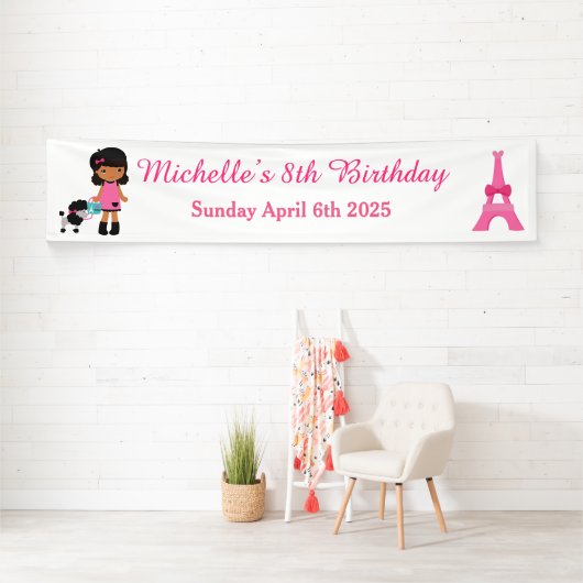 Parijs Eiffeltoren Afro-Amerikaans meisje Spandoek (Insitu)