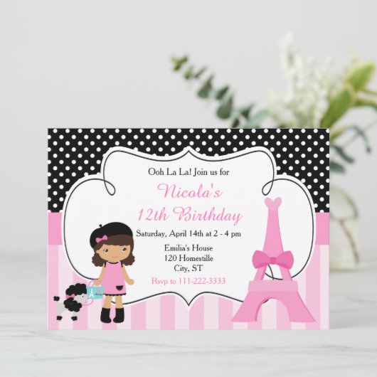 Parijs Eiffeltoren Afro-Amerikaanse meisje partij Kaart (Staand voorkant)