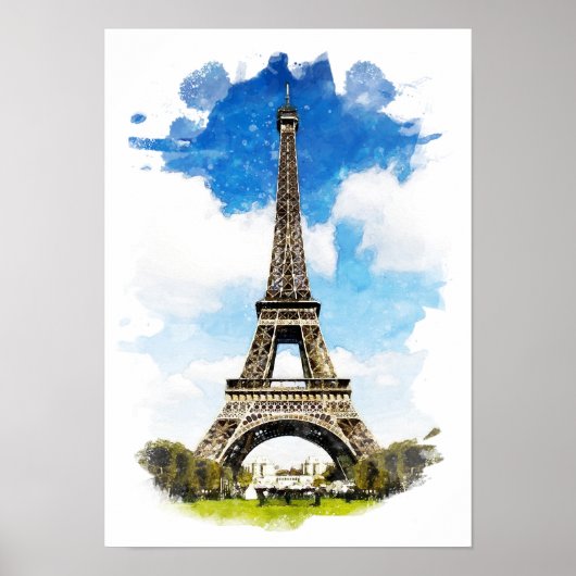 Parijs - Eiffeltoren - Aquarelschilderij Poster (Voorkant)