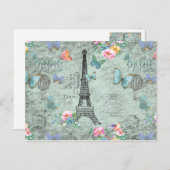 Parijs-Eiffeltoren-Bloem-Floral--Rozen Briefkaart (Voorkant / Achterkant)
