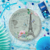 Parijs-Eiffeltoren-Bloem-Floral--Rozen Papieren Bordje (Feest)