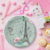 Parijs-Eiffeltoren-Bloem-Floral--Rozen Papieren Bordje (Feest)