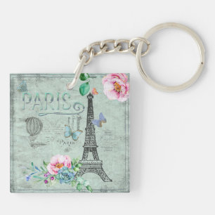 Parijs-Eiffeltoren-Bloem-Floral--Rozen Sleutelhanger