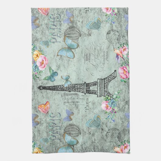 Parijs-Eiffeltoren-Bloem-Floral--Rozen Theedoek (Verticaal)