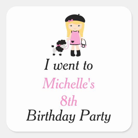 Parijs Eiffeltoren Blond meisje 'Ik ging naar' Vierkante Sticker (Voorkant)