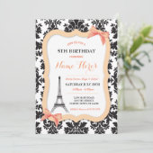 Parijs Eiffeltoren Bow Peach Verjaardag Uitnodigen Kaart (Staand voorkant)