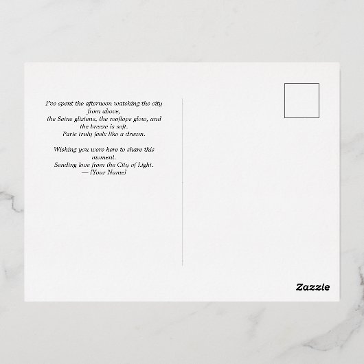 Parijs Eiffeltoren Briefkaart met goudfolie – Eleg (Achterkant)