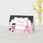 Parijs Eiffeltoren Brunette Meisje Kaart (Gele Bloem)