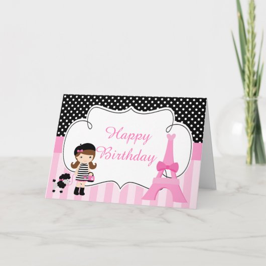 Parijs Eiffeltoren Brunette Meisje Kaart (Voorkant)