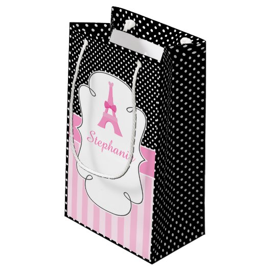 Parijs Eiffeltoren Brunette Meisje Klein Cadeauzakje (Achterkant Gekanteld)