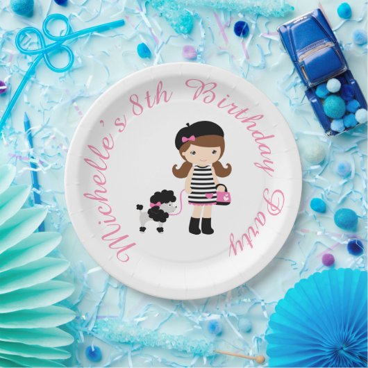 Parijs Eiffeltoren Brunette Meisje Papieren Bordje (Feest)