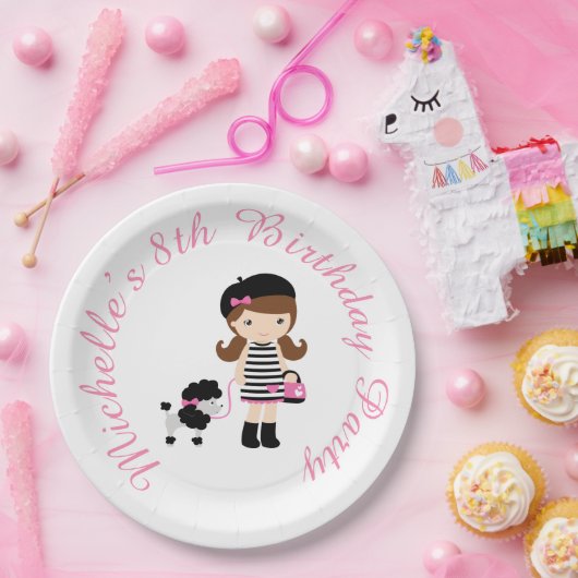 Parijs Eiffeltoren Brunette Meisje Papieren Bordje (Feest)