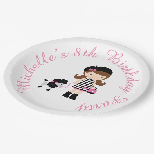 Parijs Eiffeltoren Brunette Meisje Papieren Bordje (Gekanteld)