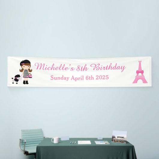 Parijs Eiffeltoren Brunette Meisje Spandoek (Beurs)