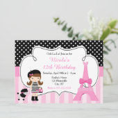 Parijs Eiffeltoren Brunette meisje verjaardagsfees Kaart (Staand voorkant)