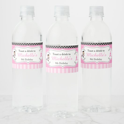 Parijs Eiffeltoren Brunette Meisje Waterfles Etiket (Flessen)