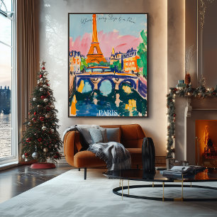 Parijs Eiffeltoren en brug in Fauvistisch artistie Poster