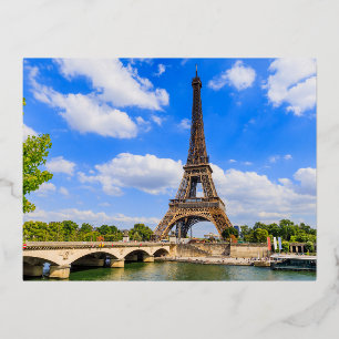 Parijs, Eiffeltoren en rivier Seine, Frankrijk. Folie Feestdagen Briefkaart