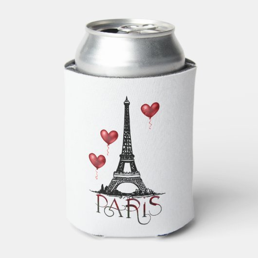 Parijs-, Eiffeltoren- en Rode Heart-ballonnen Blikjeskoeler (Blikje Voorkant)