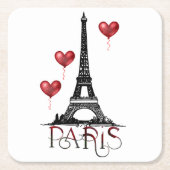 Parijs-, Eiffeltoren- en Rode Heart-ballonnen Kartonnen Onderzetters (Voorkant)