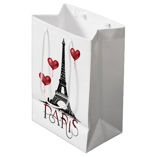 Parijs-, Eiffeltoren- en Rode Heart-ballonnen Medium Cadeauzakje (Voorkant Gekanteld)