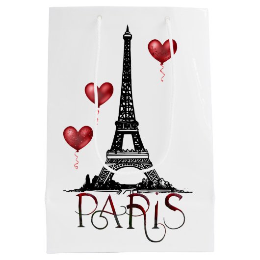 Parijs-, Eiffeltoren- en Rode Heart-ballonnen Medium Cadeauzakje (Achterkant)