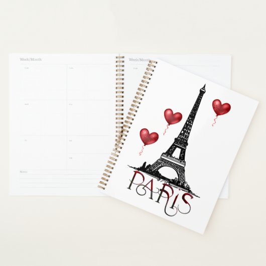 Parijs-, Eiffeltoren- en Rode Heart-ballonnen Planner (Display)