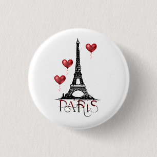 Parijs-, Eiffeltoren- en Rode Heart-ballonnen Ronde Button 3,2 Cm