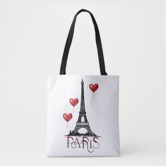 Parijs-, Eiffeltoren- en Rode Heart-ballonnen Tote Bag (Voorkant)