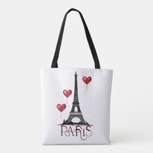 Parijs-, Eiffeltoren- en Rode Heart-ballonnen Tote Bag (Achterkant)