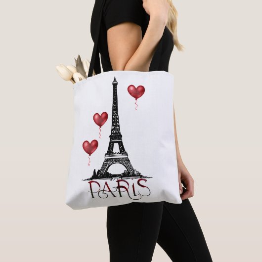 Parijs-, Eiffeltoren- en Rode Heart-ballonnen Tote Bag (Dichtbij)