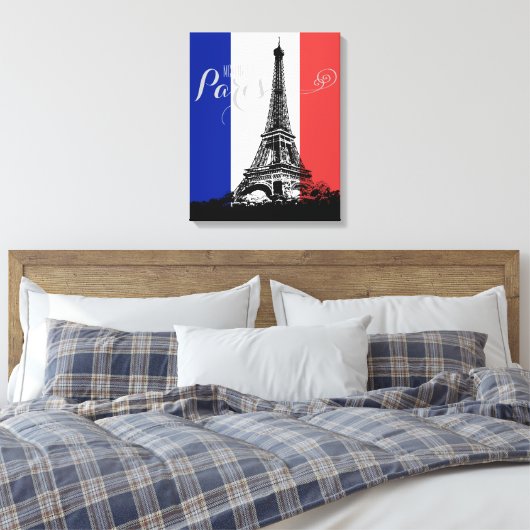 Parijs Eiffeltoren Frankrijk Vlag Monogram Canvas Afdruk (Insitu (Slaapkamer))