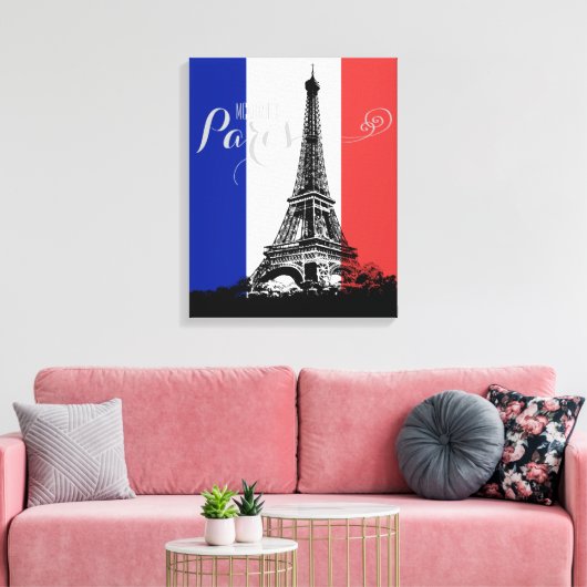 Parijs Eiffeltoren Frankrijk Vlag Monogram Canvas Afdruk (Insitu (Woonkamer))