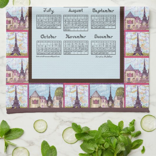 Parijs Eiffeltoren geïnspireerde collage 2026 kale Theedoek (Gevouwen)