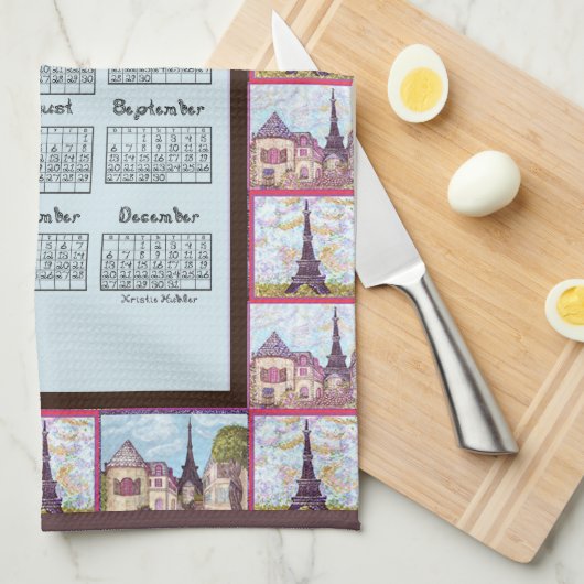 Parijs Eiffeltoren geïnspireerde collage 2026 kale Theedoek (Quarter Fold)