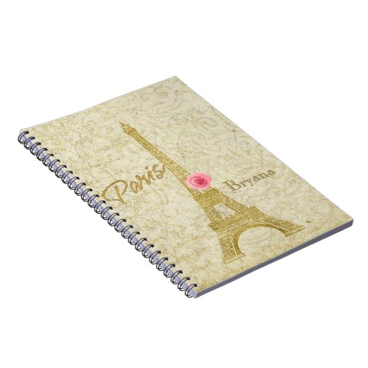 Parijs Eiffeltoren Goud & Roze Elegant Notitieboek (Rechterzijde)