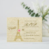 Parijs Eiffeltoren goud & roze elegante RSVP-kaart RSVP Kaartje (Staand voorkant)