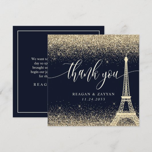 Parijs Eiffeltoren gouden glitter bruiloft Bedankkaart (Voorkant / Achterkant)
