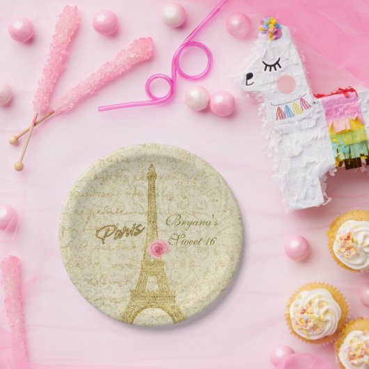 Parijs Eiffeltoren Gouden & Roze Glamour Party Papieren Bordje (Feest)