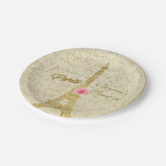 Parijs Eiffeltoren Gouden & Roze Glamour Party Papieren Bordje (Gekanteld)