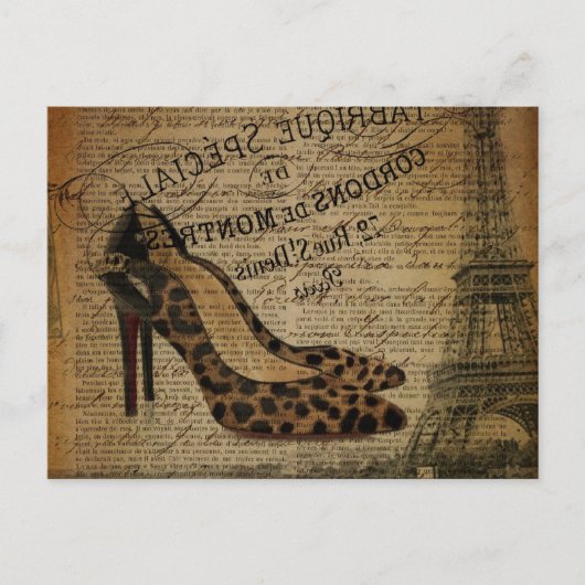 Parijs Eiffeltoren Leopard Stiletto Fashionista Briefkaart (Voorkant)