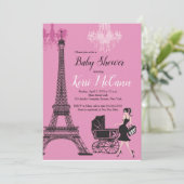 Parijs Eiffeltoren meisjes roze Baby shower Kaart (Staand voorkant)