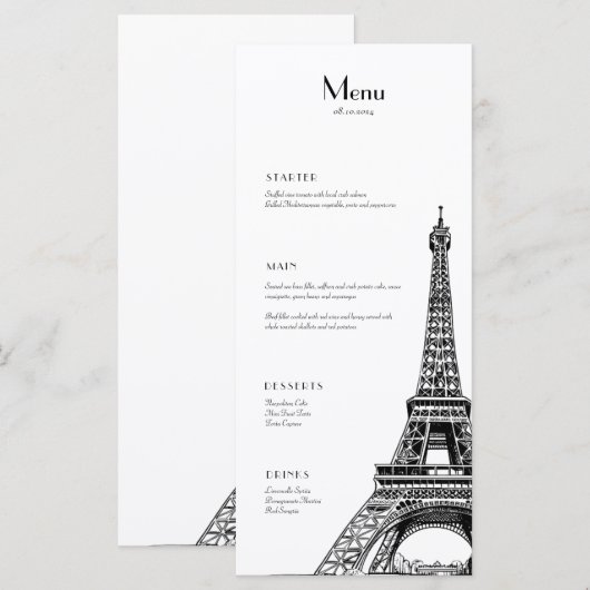 Parijs Eiffeltoren Menu voor evenementen (Voorkant / Achterkant)