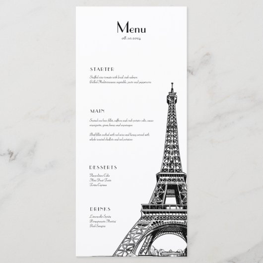 Parijs Eiffeltoren Menu voor evenementen (Voorkant)