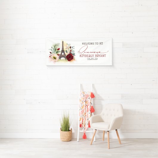 Parijs Eiffeltoren Quinceanera 15e verjaardag Spandoek (Insitu)