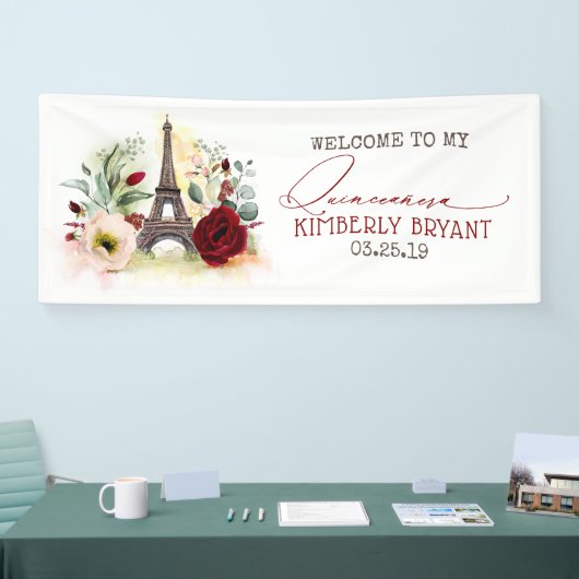 Parijs Eiffeltoren Quinceanera 15e verjaardag Spandoek (Beurs)